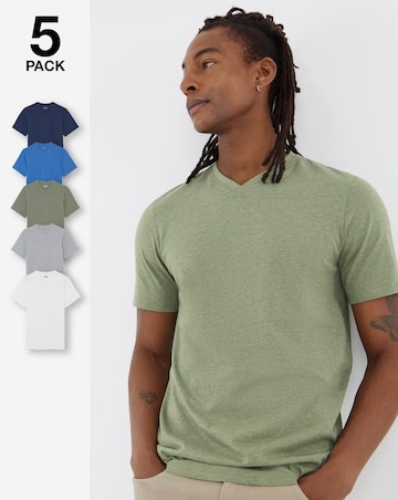 5 Pack V Neck T-Shirts Long - Marl