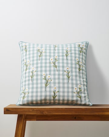 Julipa Daisy Floral Embroidered Check Cushion