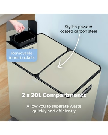 Tower 40L Recycling Pedal Bin Cream