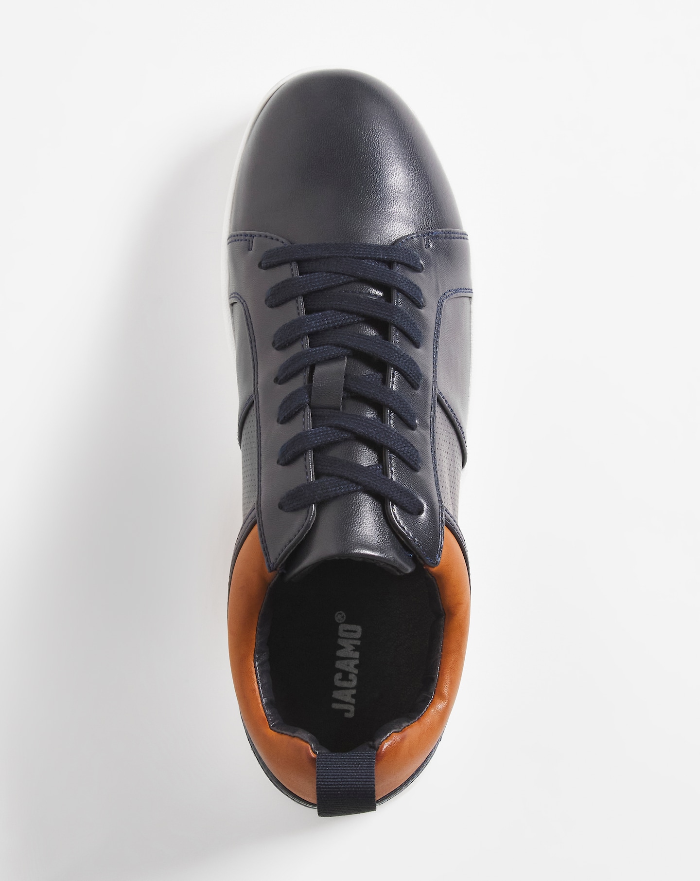 Navy Tan Perforated Lace Up Trainer Wide Fit Jacamo