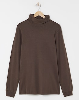 Long Sleeve Jersey Roll Neck Long Length- Chocolate