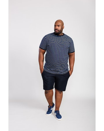 D555 Big And Tall Beamont Jacquard Stripe Crew Neck T-Shirt - Navy