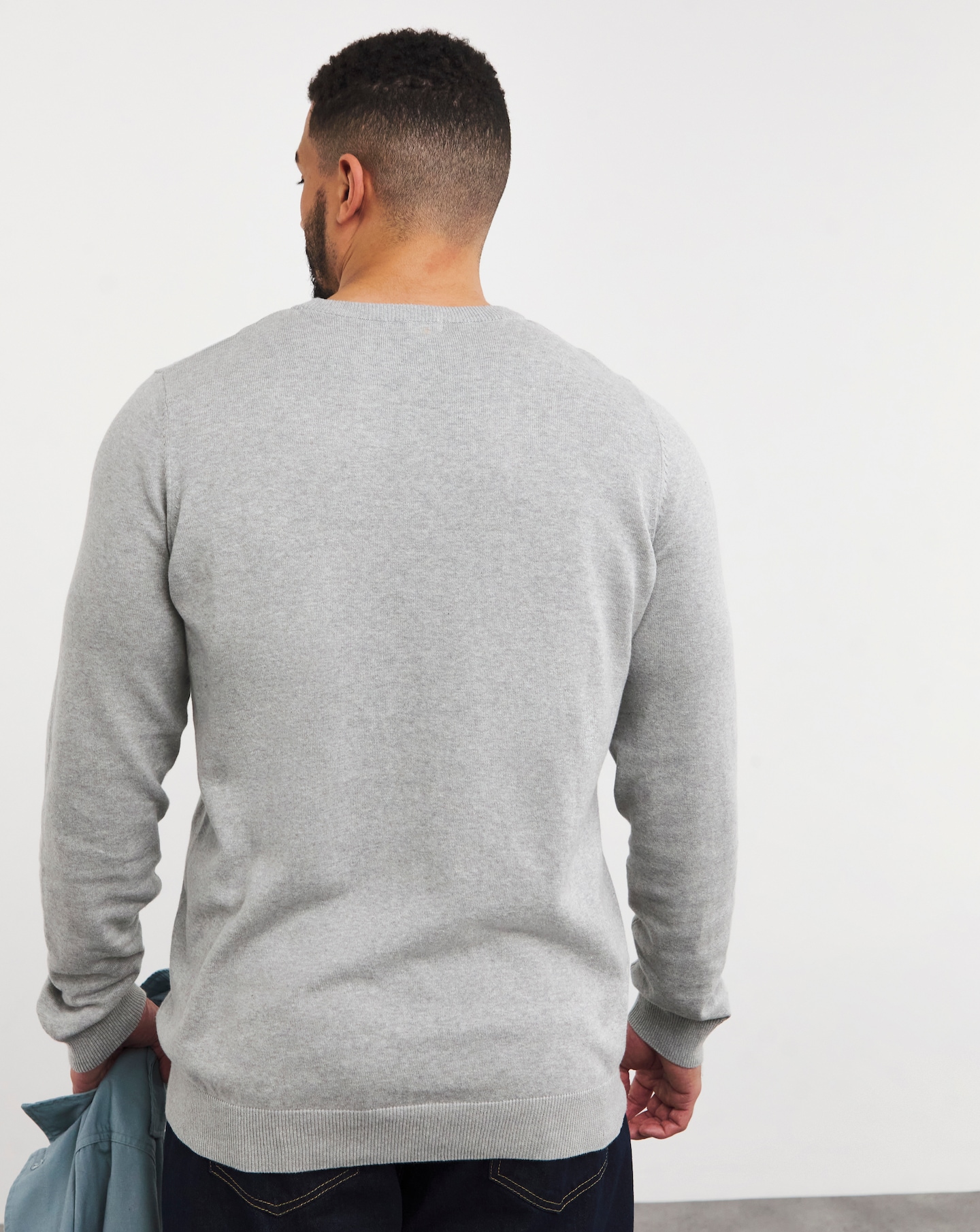 Grey Marl Cotton Crew Neck Jumper Long | Jacamo