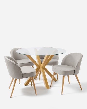Bodie Oak Effect Dining Table with 4 Emilie Fabric Chairs