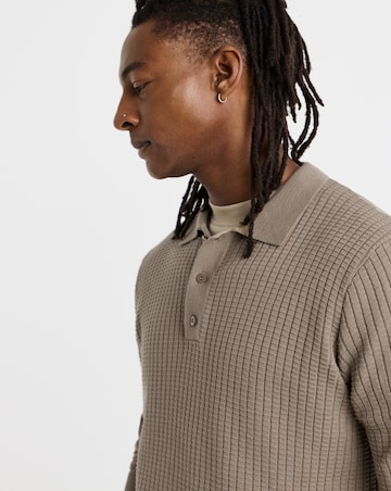 Textured Long Sleeve Knitted Polo