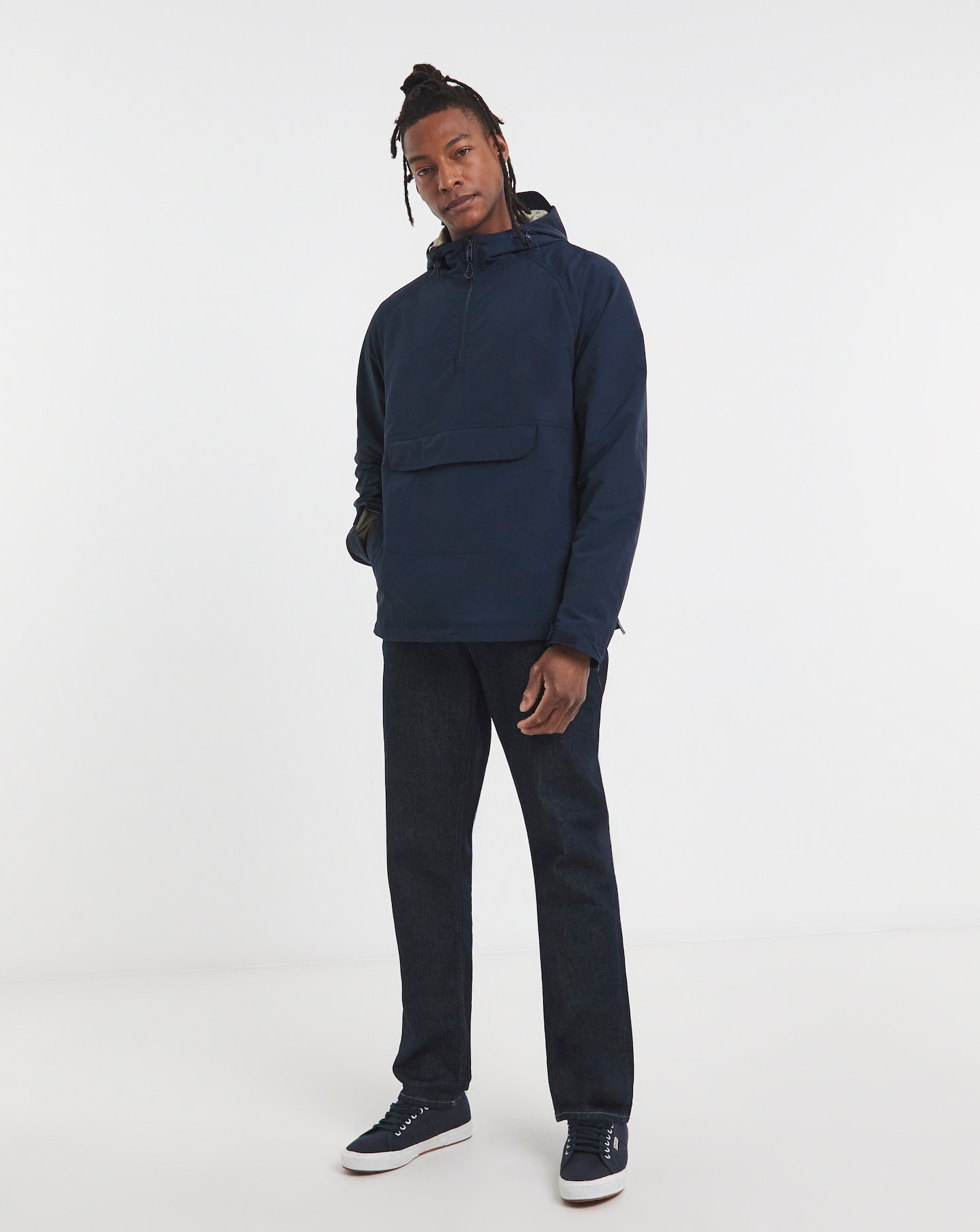 Navy Overhead Hooded Zip Detail Lightweight Jacket | Jacamo