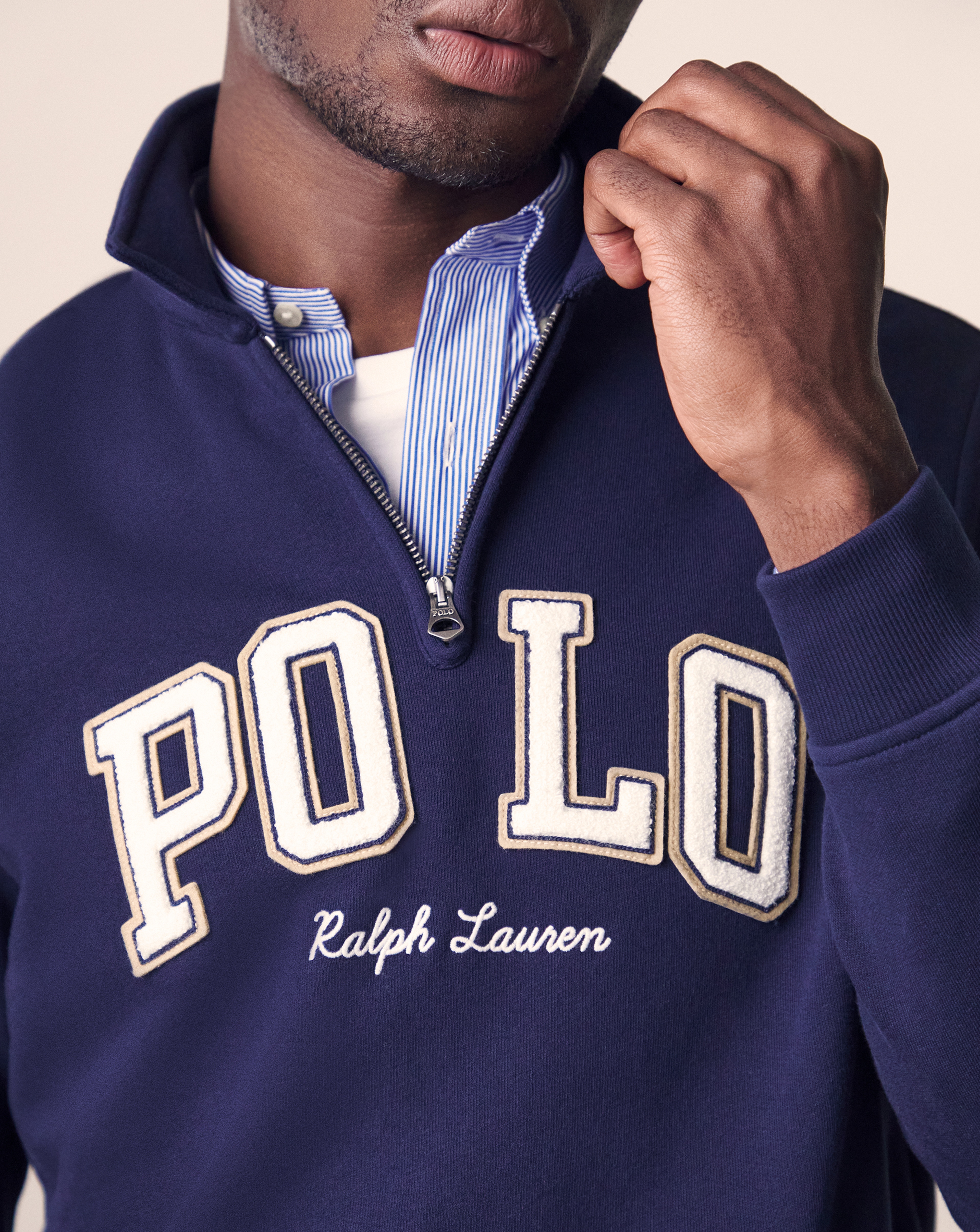 Model wears Polo Ralph Lauren Logo Sweat - Navy