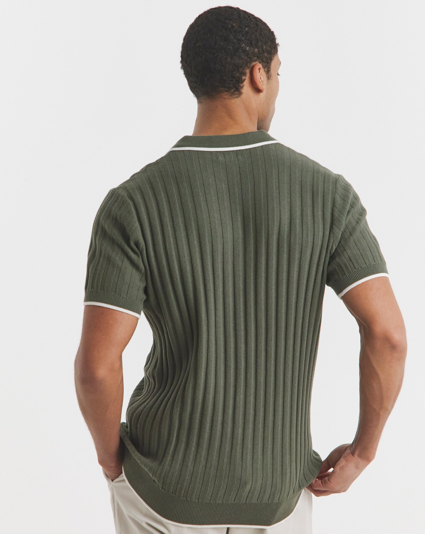 Textured Trophy Neck Tipped Knit Polo | Jacamo