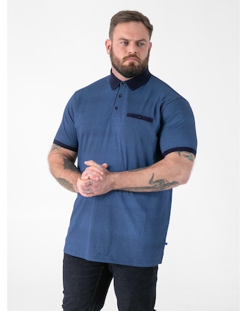 D555 Big And Tall Murray Allover Printed Jacquard Collar Polo With Pocket - Blue