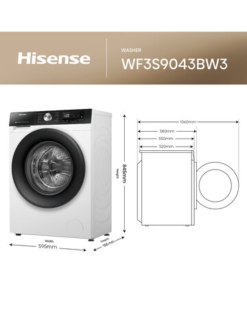 Hisense 3S Series WF3S9043BW3 WiFi-enabled 9kg 1400 Spin Washing Machine - White