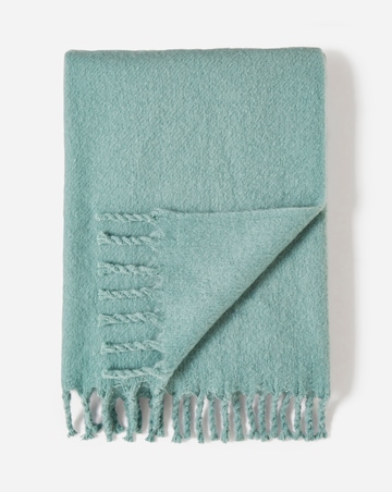 Faux Mohair Fringed Throw - Green