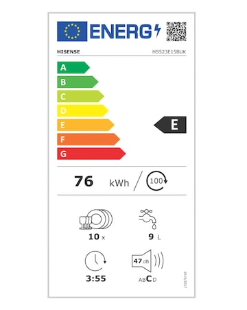 Hisense HS523E15BUK Slimline 10 Place Settings Dishwasher - Black