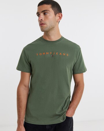 Tommy Jeans Short Sleeve Linear Contrast Logo T-Shirt - Green