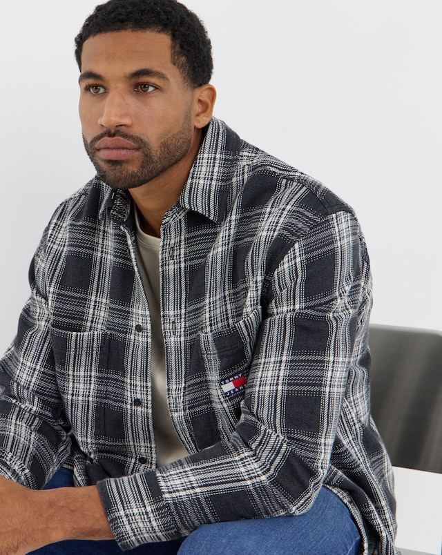 Tommy Jeans Long Sleeve Brushed Check Shirt - Black