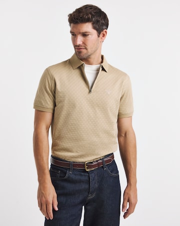 Barbour Short Sleeve Hockham Tailored Fit Zip Polo Shirt - Stone
