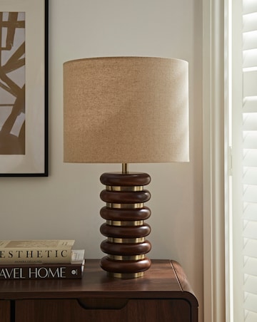 Wood & Brass Ribbed Table Lamp