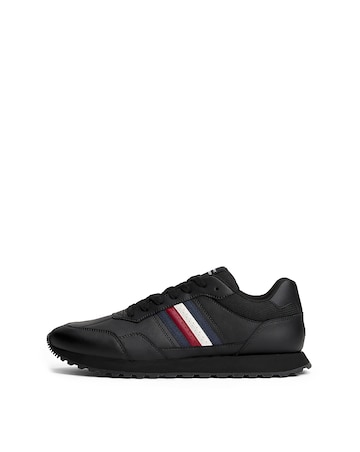 Tommy Hilfiger Leather Stripe Runner Trainer - Black