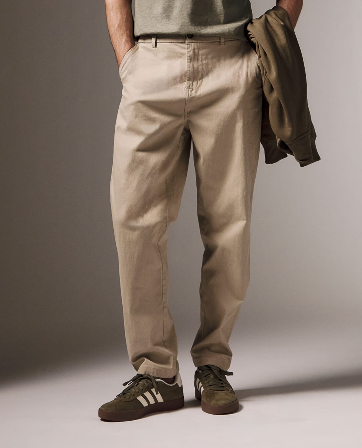 Model wears Loose Fit Garment Dyed Cargo in Stone