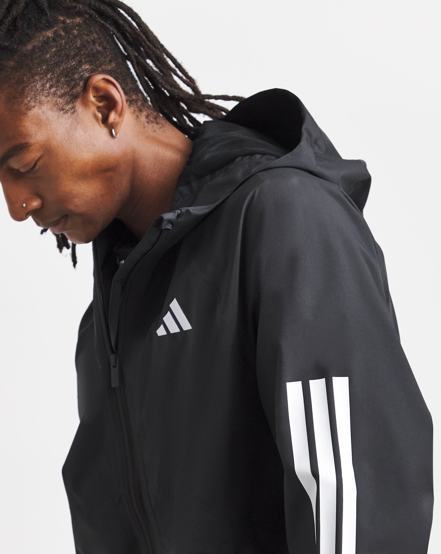 adidas 3 Stripes Hooded Rain Jacket | Jacamo