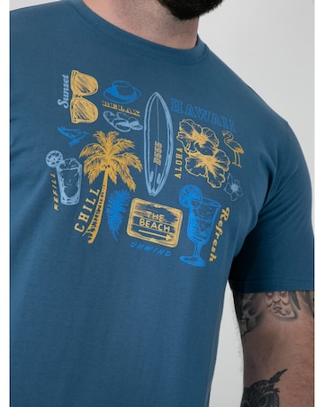 D555 Big And Tall Hovell Summer Beach Icon Sketches Printed T-Shirt - Teal