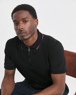 BOSS Short Sleeve 1/4 Zip Neck Jersey Polo - Black