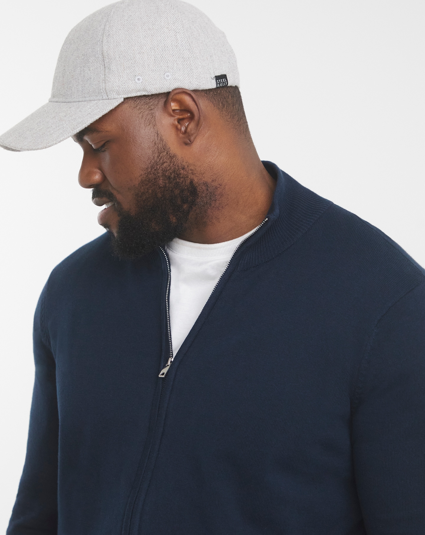 Dark Navy Zip Through Funnel Neck Knit Cardigan | Jacamo