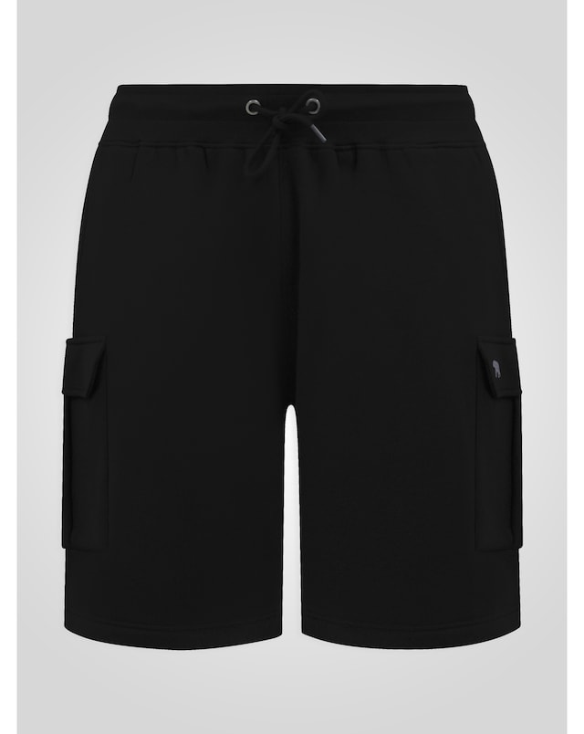 D555 Robinson Black Elasticated Waist Fleece Cargo Shorts With Bear Embroidery