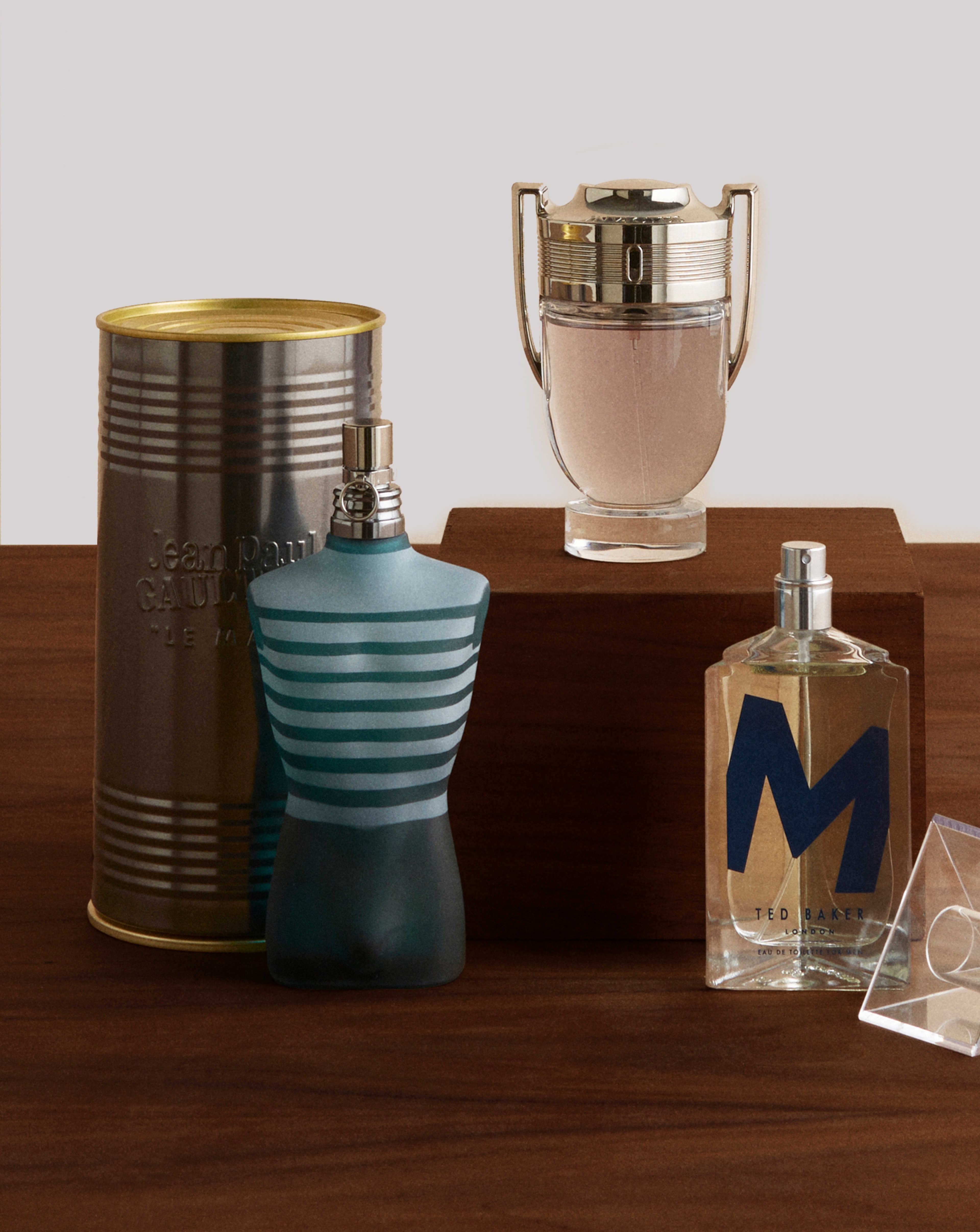 Image shows gifting fragrance including JPG Le Male Eau de Toilette and Paco Rabanne Invictus