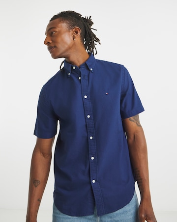 Tommy Hilfiger Short Sleeve Garment Dyed Oxford Shirt - Navy