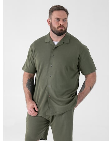 D555 Big And Tall Connor 1 Stretch Cuban Collar Resort S/S Shirt - Khaki