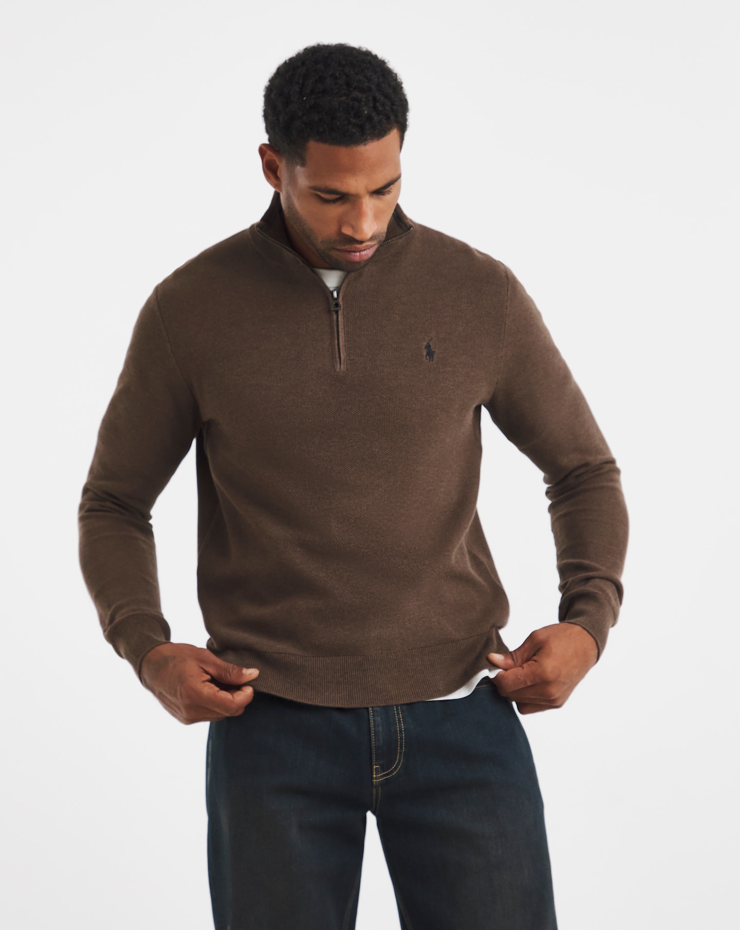 Polo Ralph Lauren 1/4 Zip Jumper - Brown Heather | Jacamo