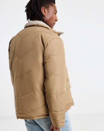 Ecru Funnel Neck Reversible Puffer Coat