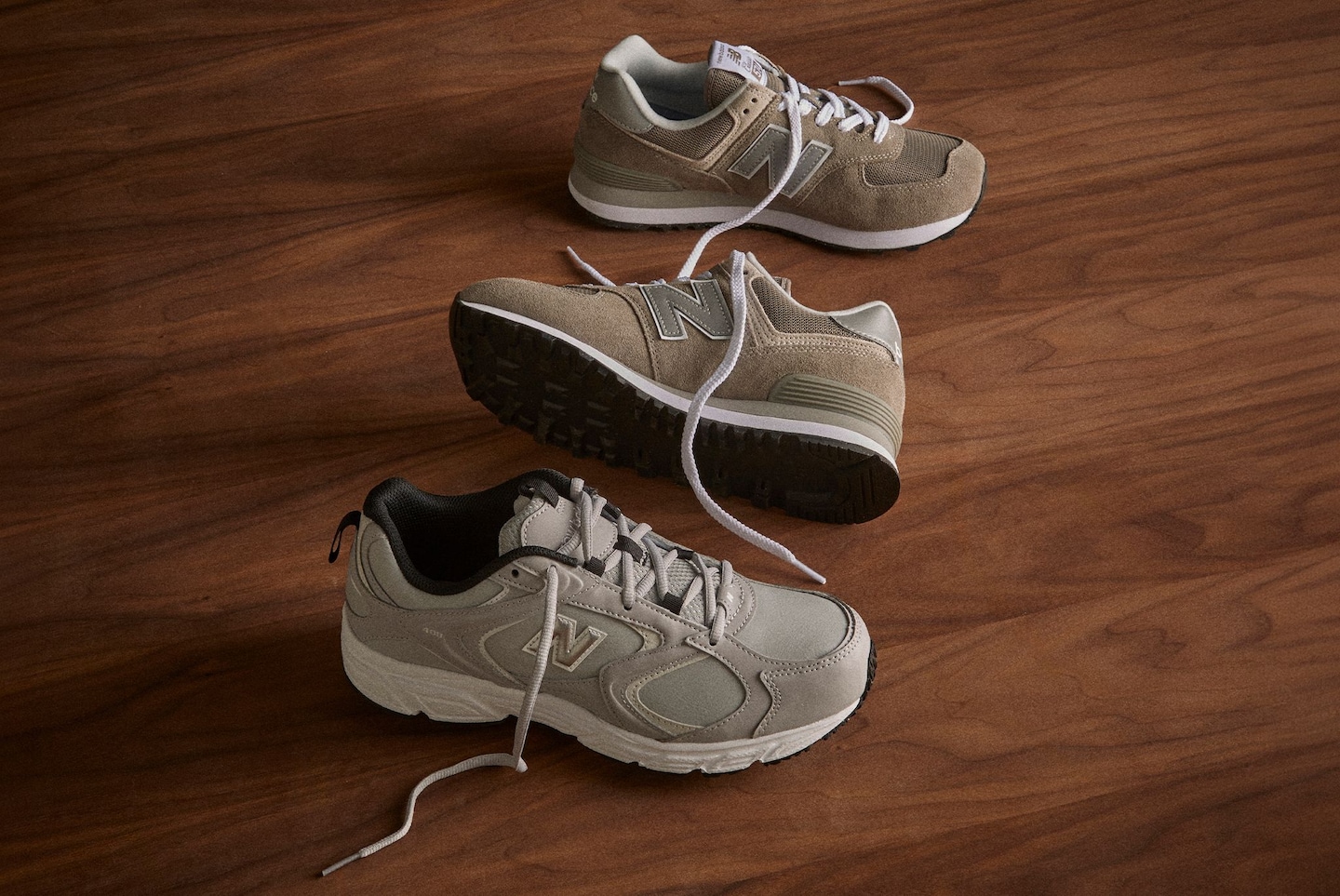 3 beige trainers