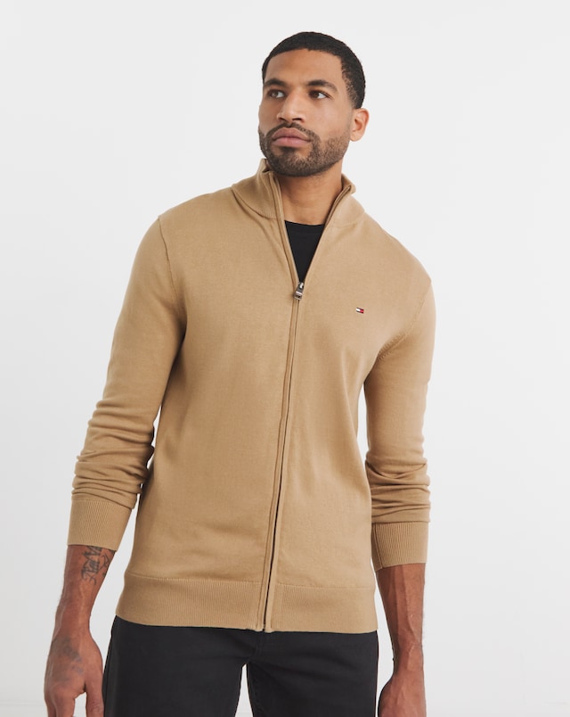 Tommy Hilfiger Essential Cotton Zip Through Knit - Brown