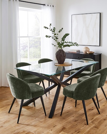 Bodie Black 6 Seater Dining Table with 6 Emilie Chenille Chairs