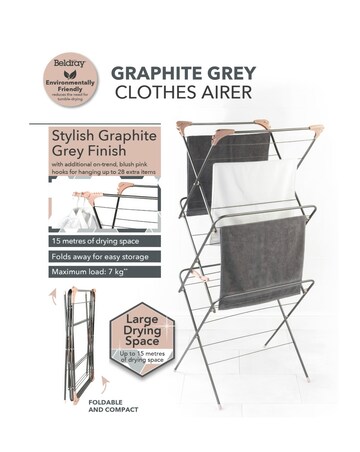 Beldray Pink & Graphite Elegant 3 Tier Clothes Airer 15M