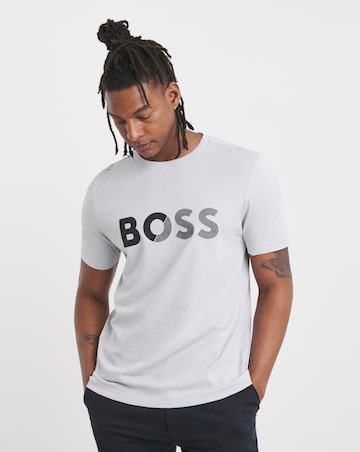 BOSS Short Sleeve Tape Logo T-Shirt - Light Grey