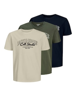 Jack &amp; Jones Makoto Logo T-Shirt 3 Pack - Multi
