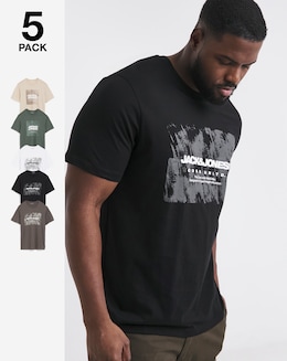 Jack &amp; Jones Graphic Logo T-Shirt 5 Pack - Multi