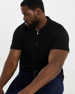Jack &amp; Jones Austin 1/4 Zip Waffle Polo - Black