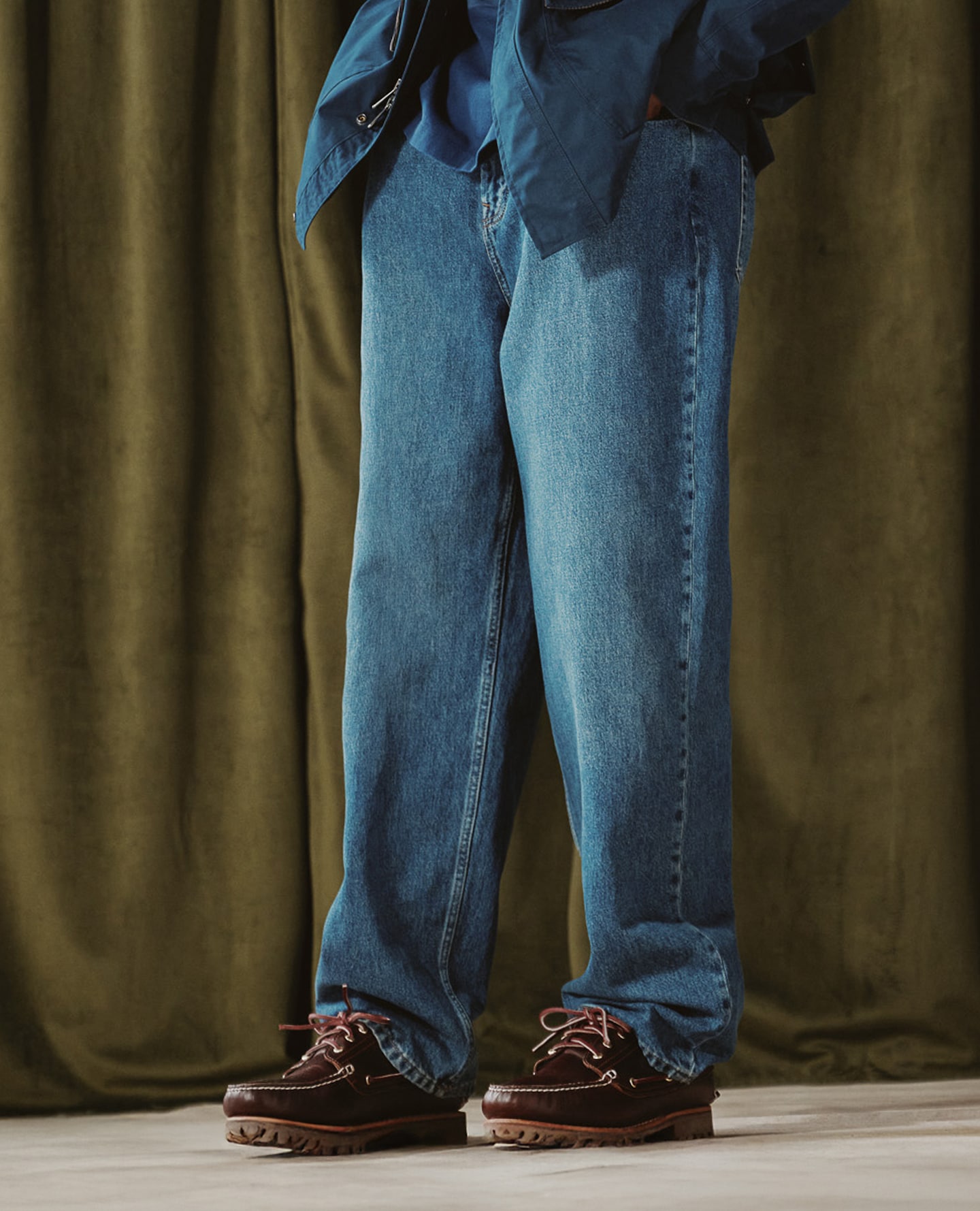 Model wears Timberland jeans