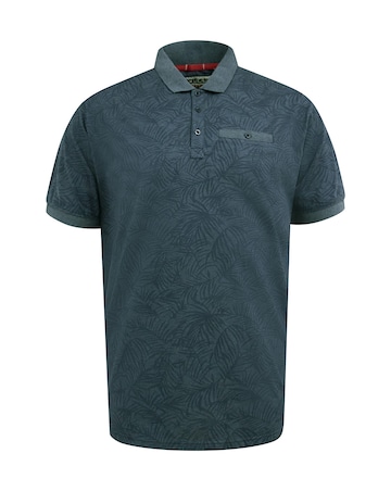 D555 Big And Tall Uttoxter Allover Printed Leaf Print Short Sleeve Polo - Navy