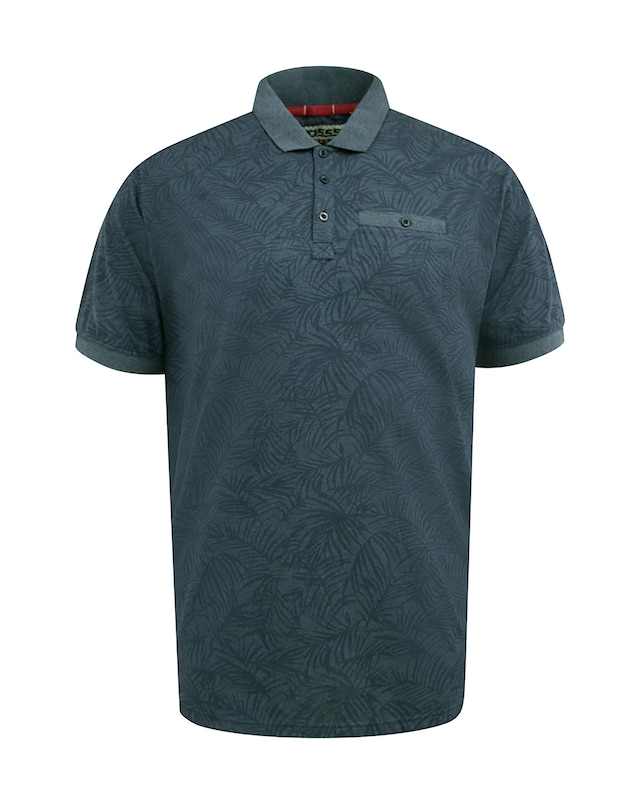 D555 Big And Tall Uttoxter Allover Printed Leaf Print Short Sleeve Polo - Navy