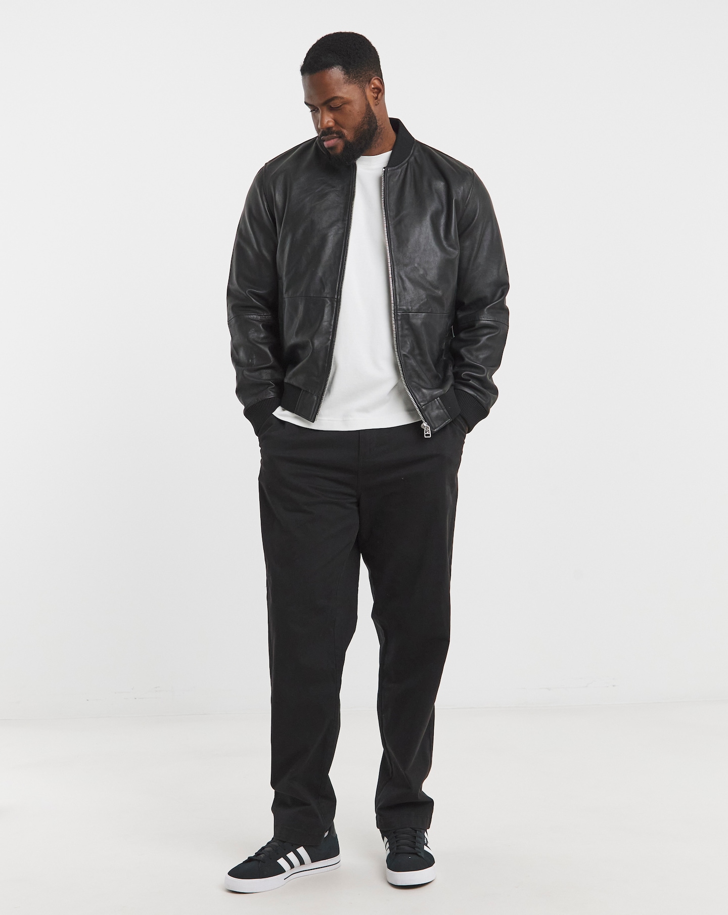 Black Leather Bomber Jacket | Jacamo