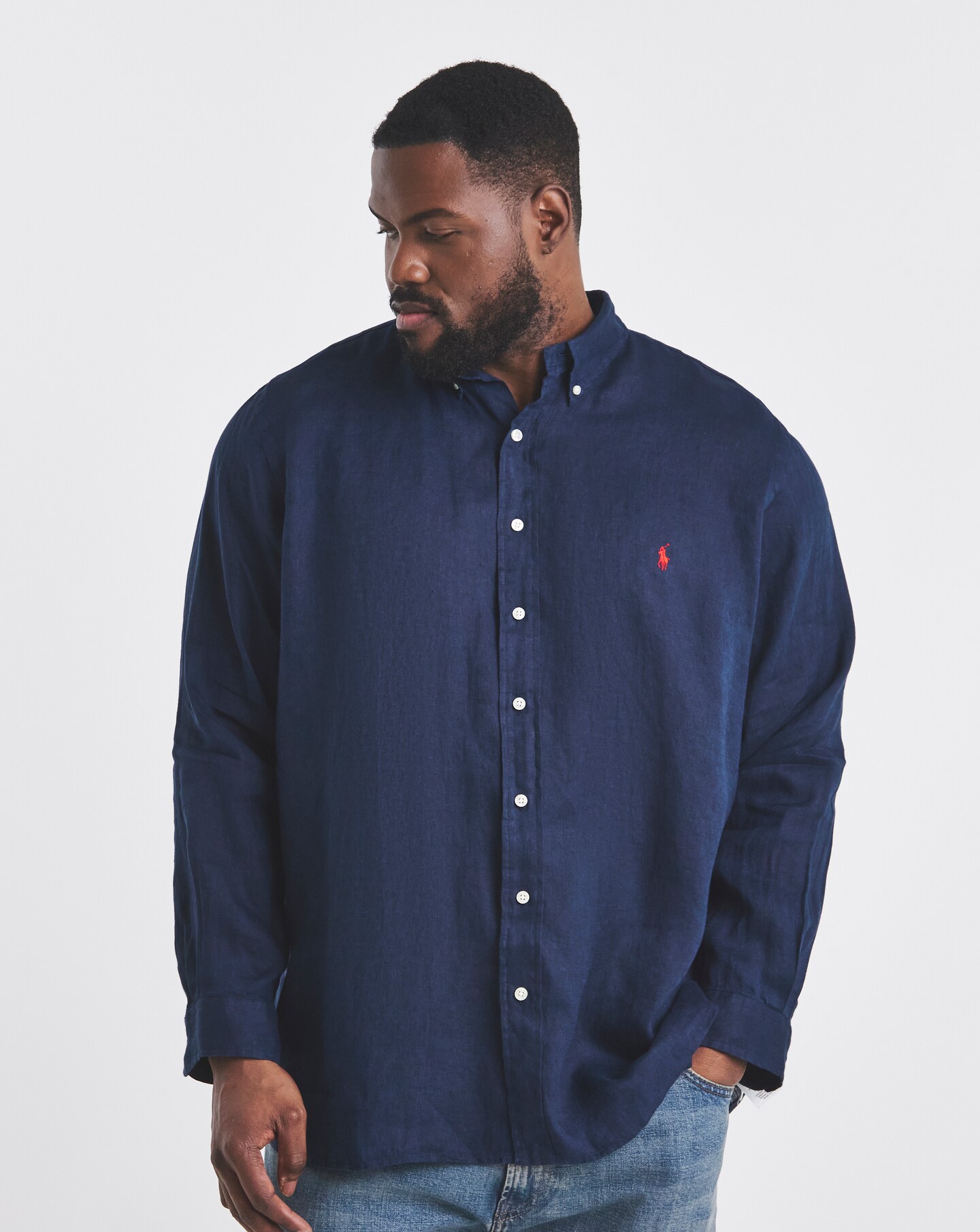 Polo Ralph Lauren Long Sleeve Linen Mix Shirt - Navy | Jacamo