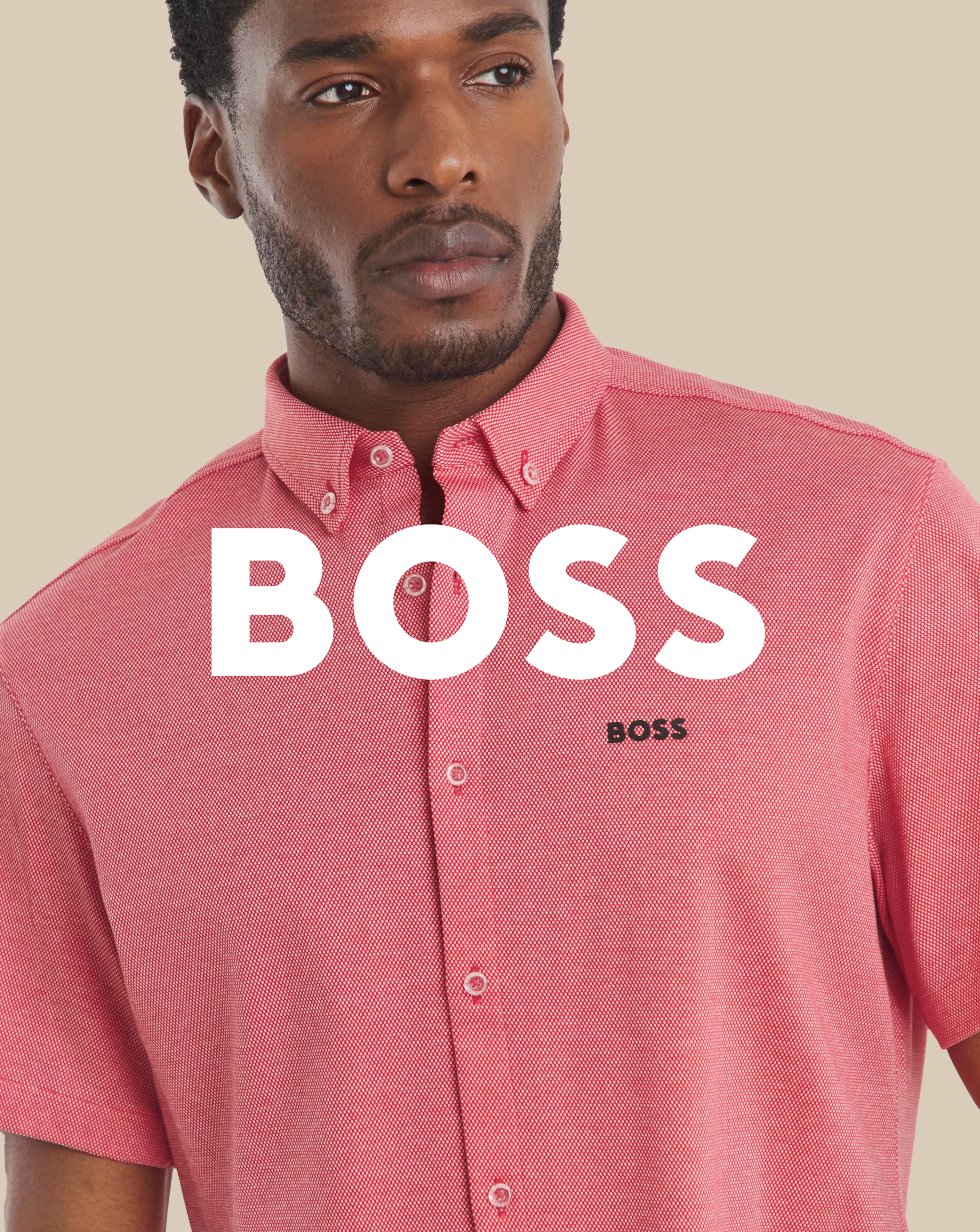 BOSS. Model wears BOSS Short Sleeve Motion Shirt