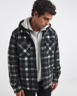 Hooded Borg Lined Check Overshirt