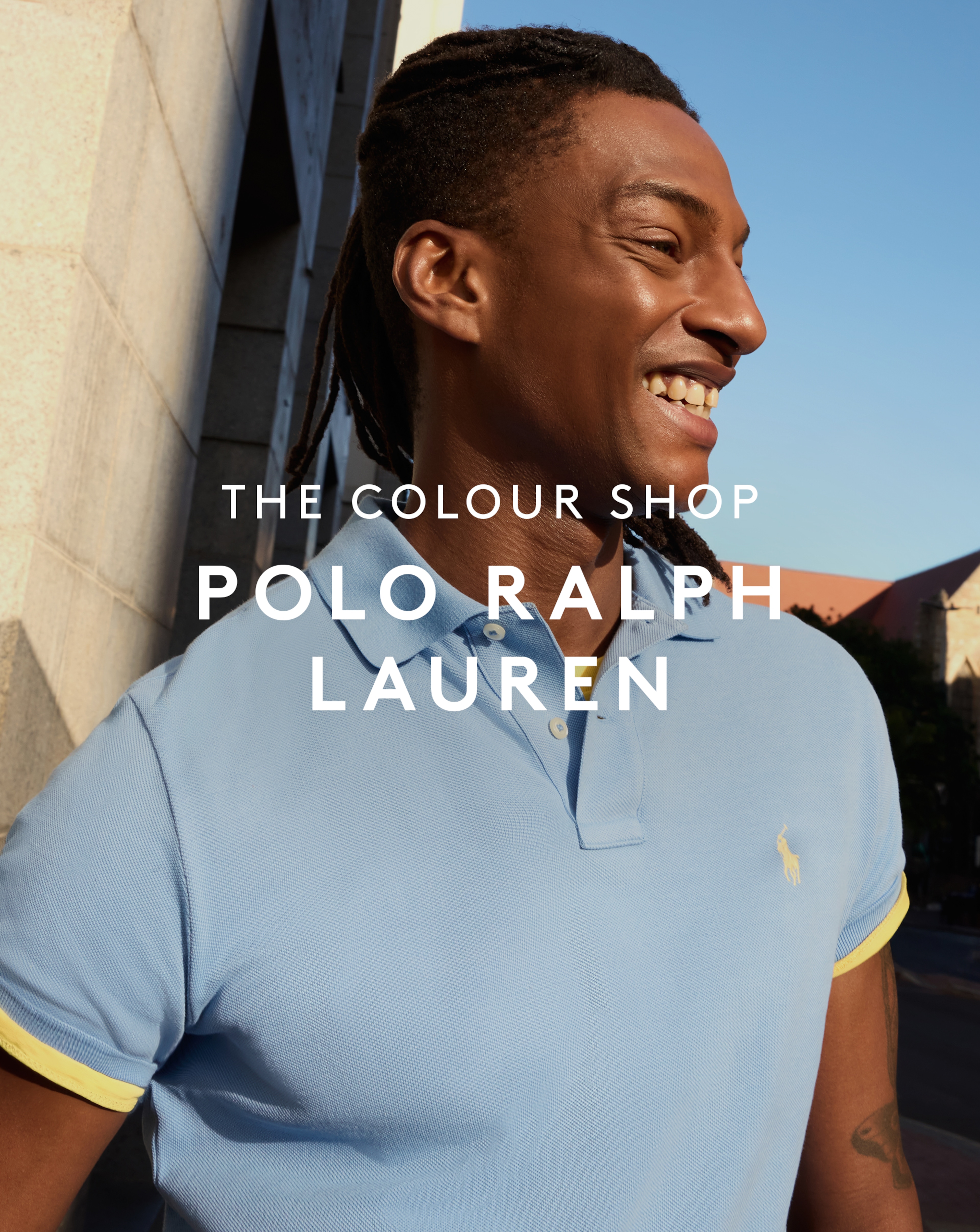 The Colour Shop. Polo Ralph Lauren. Model wears Polo Ralph Lauren Classic Short Sleeve Polo - Light Blue