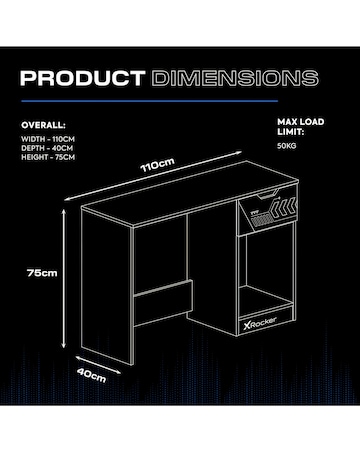 Octane Gaming Desk with Drawer Blue