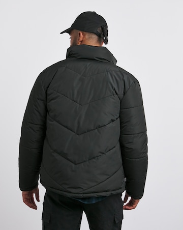 Black Funnel Neck Reversible Puffer Coat